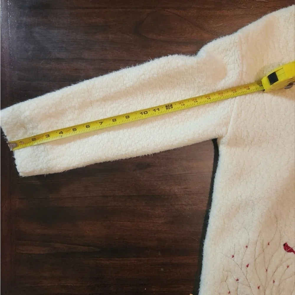 Cozy Cream Teddy Jacket with Red Accents - Picture 9 of 12